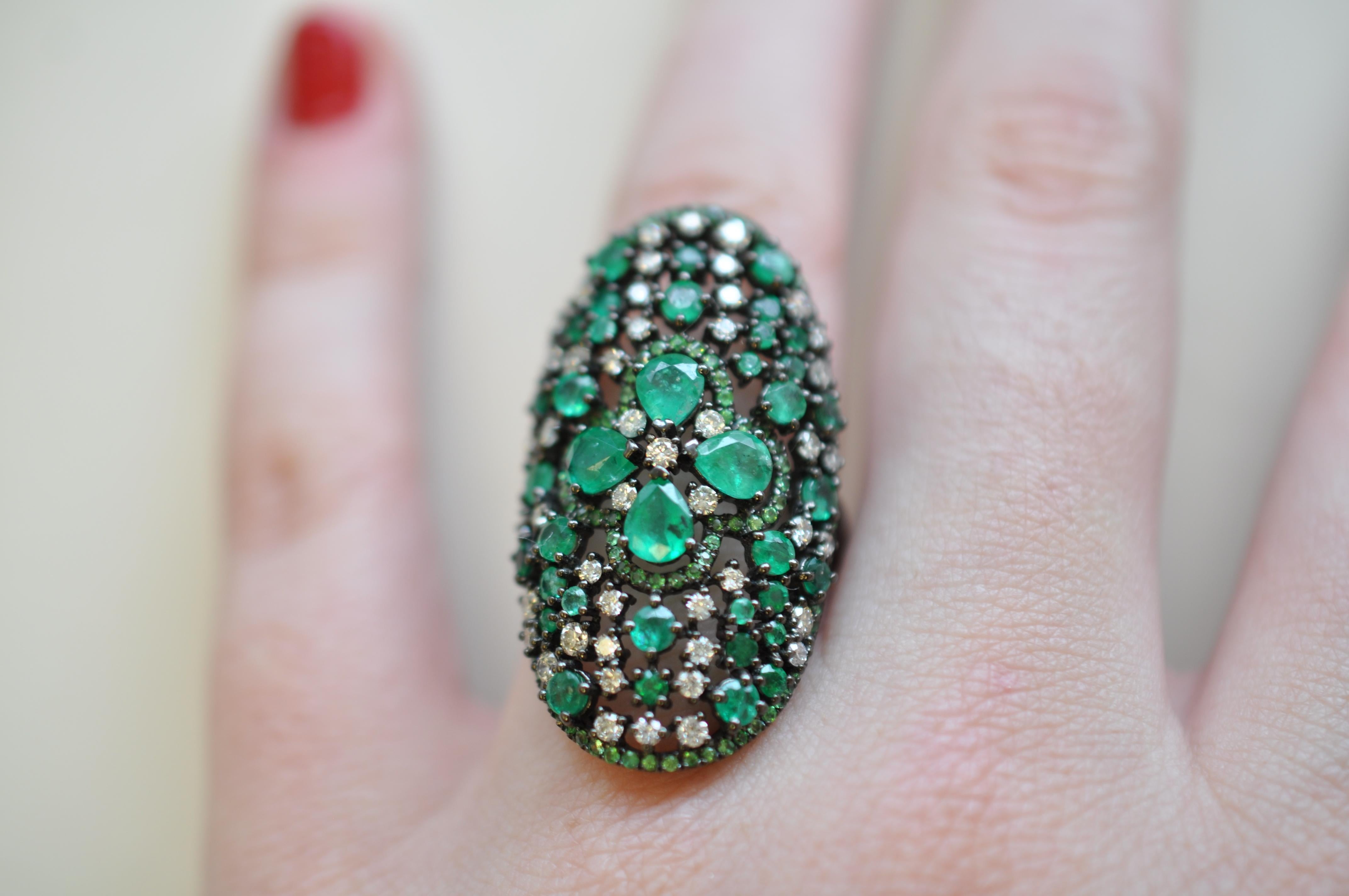 Women's Ruchi New York Emerald, Diamond and Green Garnet Cocktail Ring For Sale