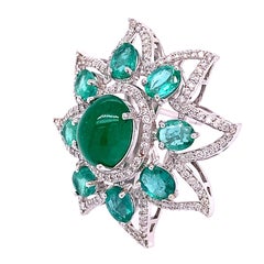 RUCHI Emerald Cabochon & Diamond White Gold Flower Clip-On Stud Earrings