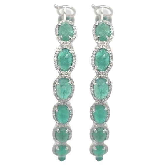 RUCHI Colombian Emerald and Diamond Pavé White Gold Hoop For Sale