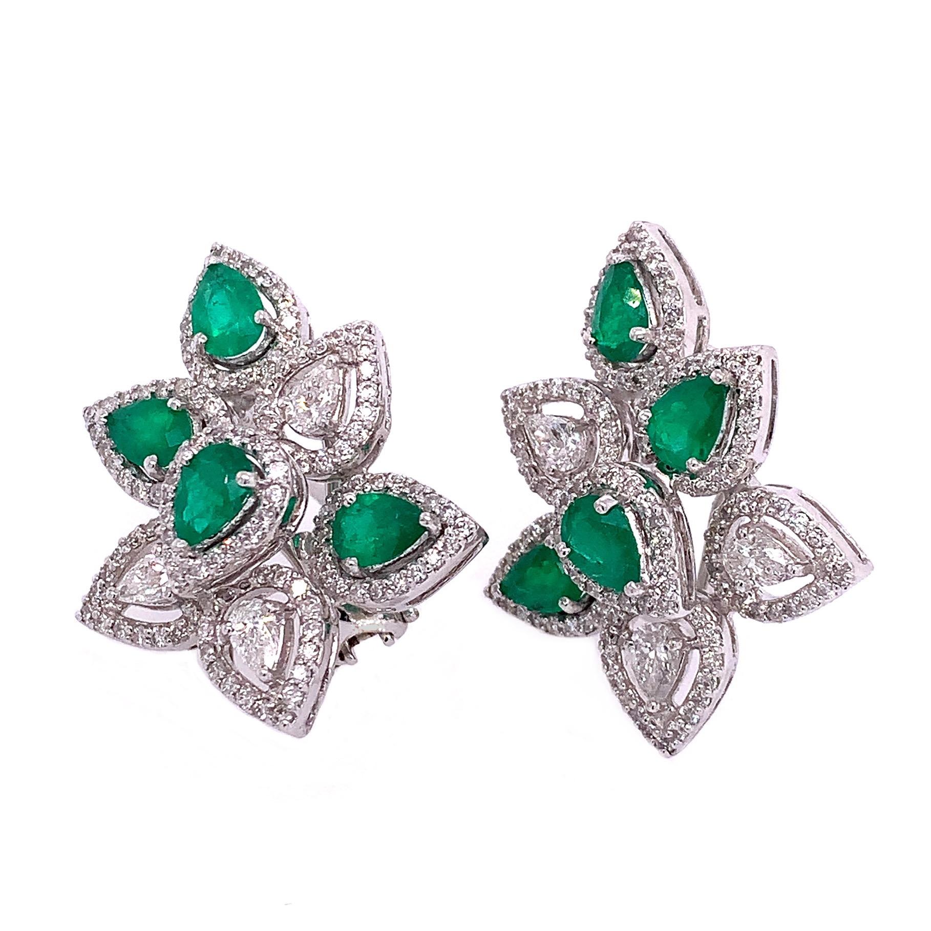Contemporary Ruchi New York Emerald & Diamond Leaf Clip On Earrings