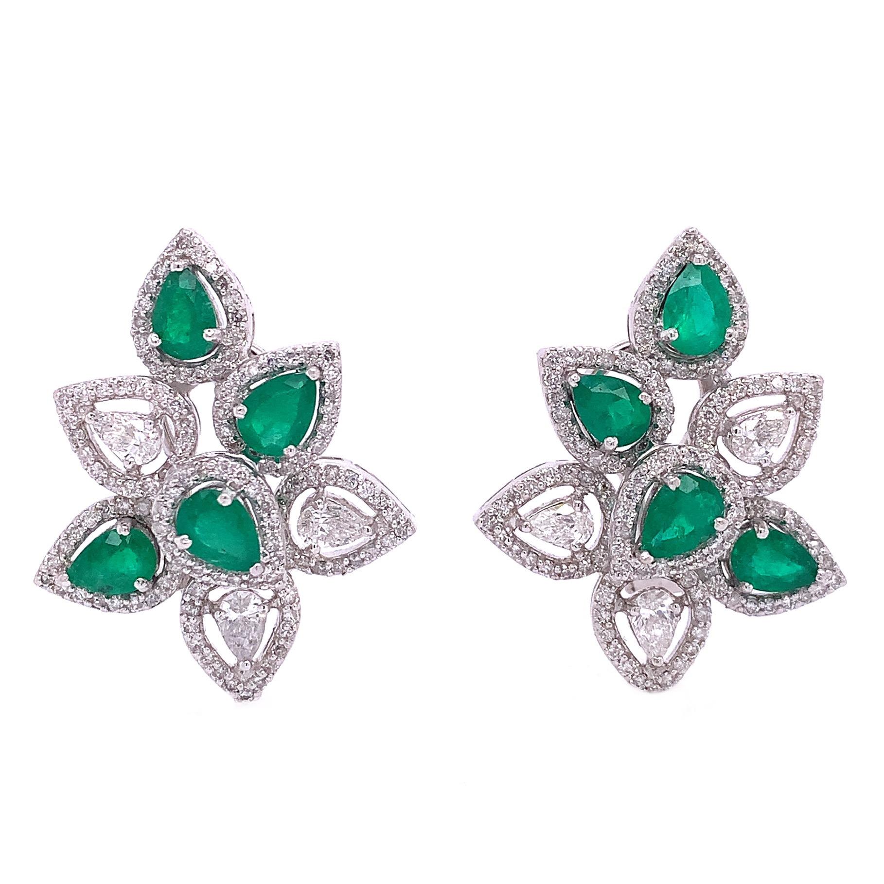 Brilliant Cut Ruchi New York Emerald & Diamond Leaf Clip On Earrings