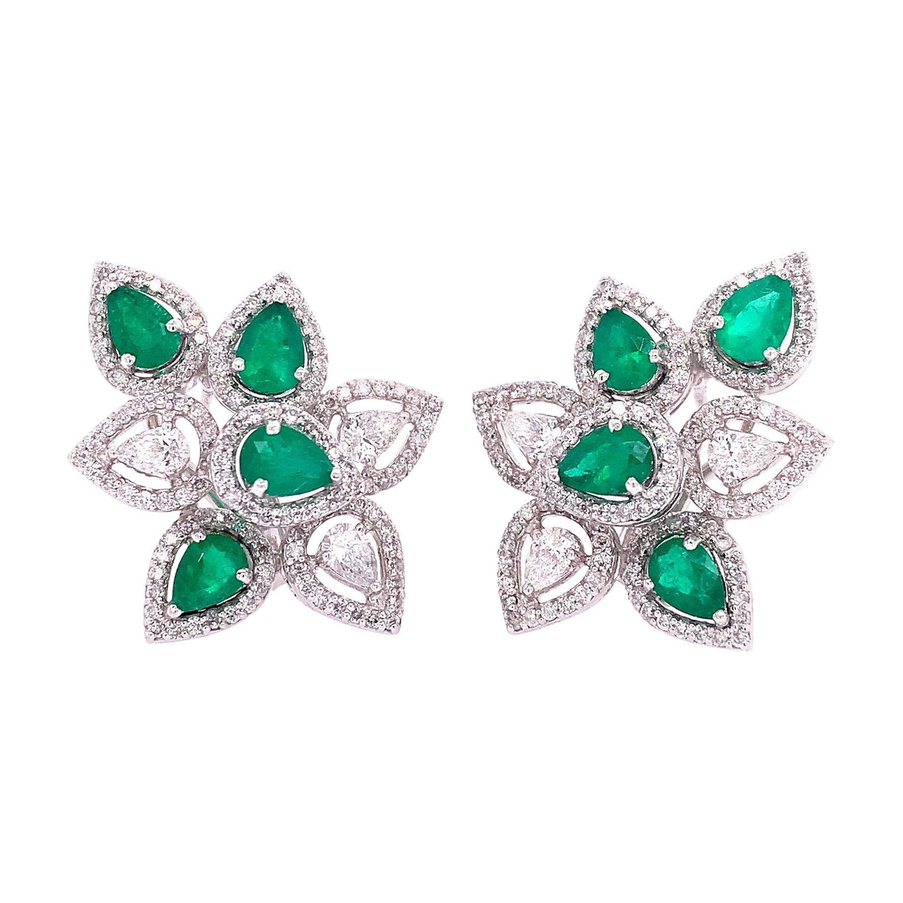 Ruchi New York Emerald & Diamond Leaf Clip On Earrings
