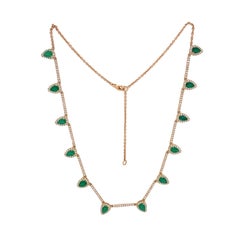 RUCHI Pear-Shape Emerald with Brilliant Diamonds Yellow Gold Link Necklace