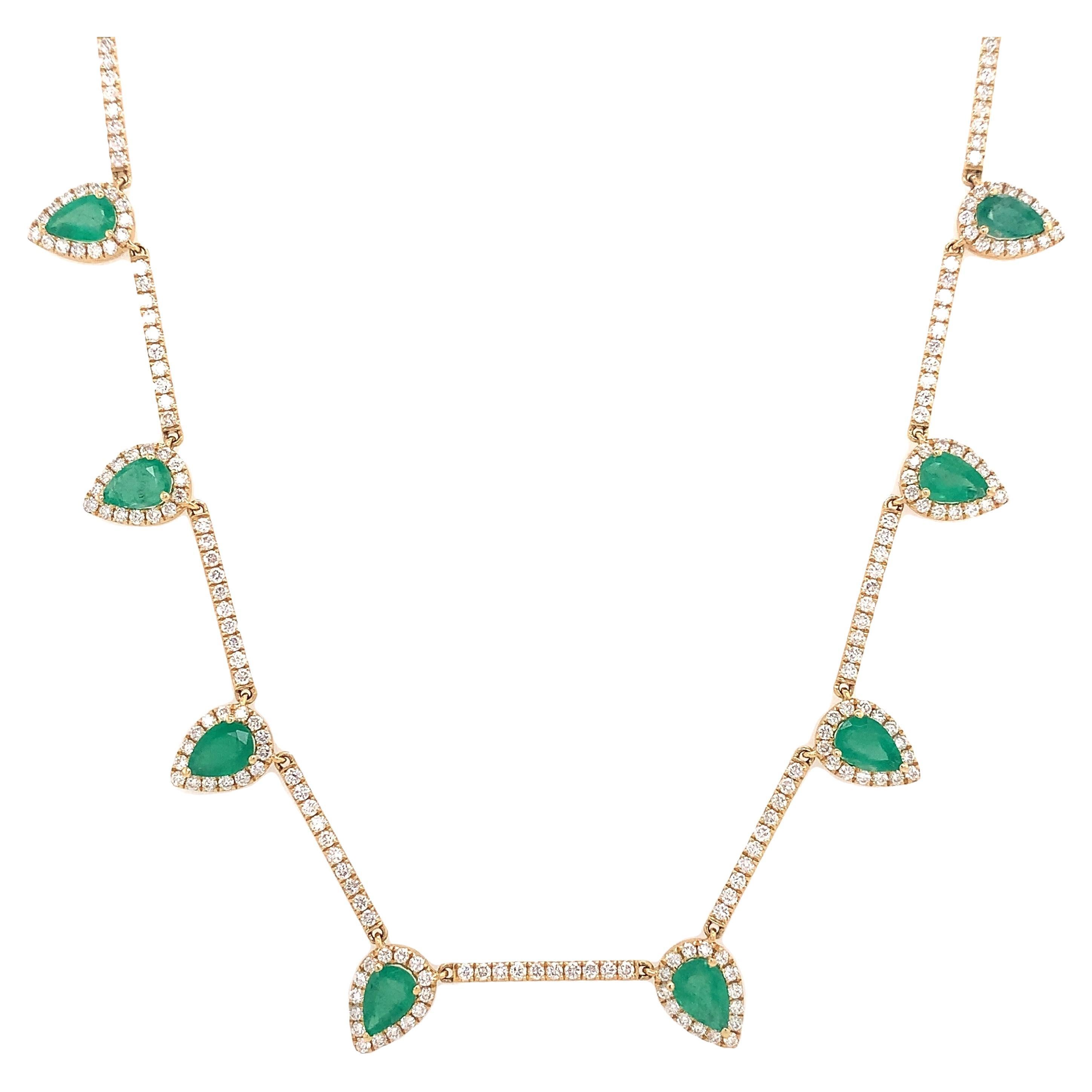 RUCHI Pear-Shape Emerald and Diamond Yellow Gold Link Necklace