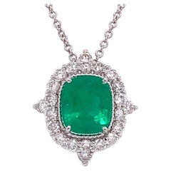 RUCHI Emerald and Brilliant-Cut Diamond White Gold Pendant Necklace