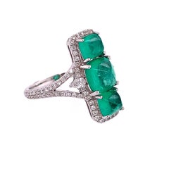 RUCHI Colombian Emerald & Diamond White Gold Elongated Ring