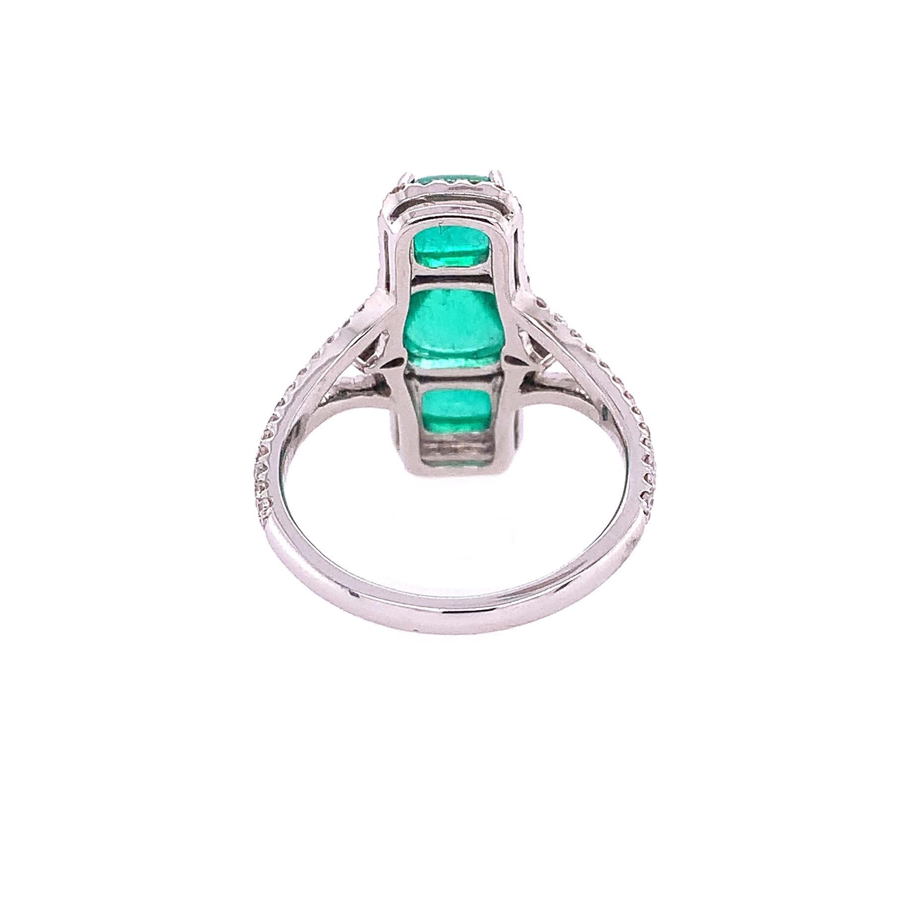 Mixed Cut RUCHI Colombian Emerald & Diamond White Gold Elongated Ring For Sale