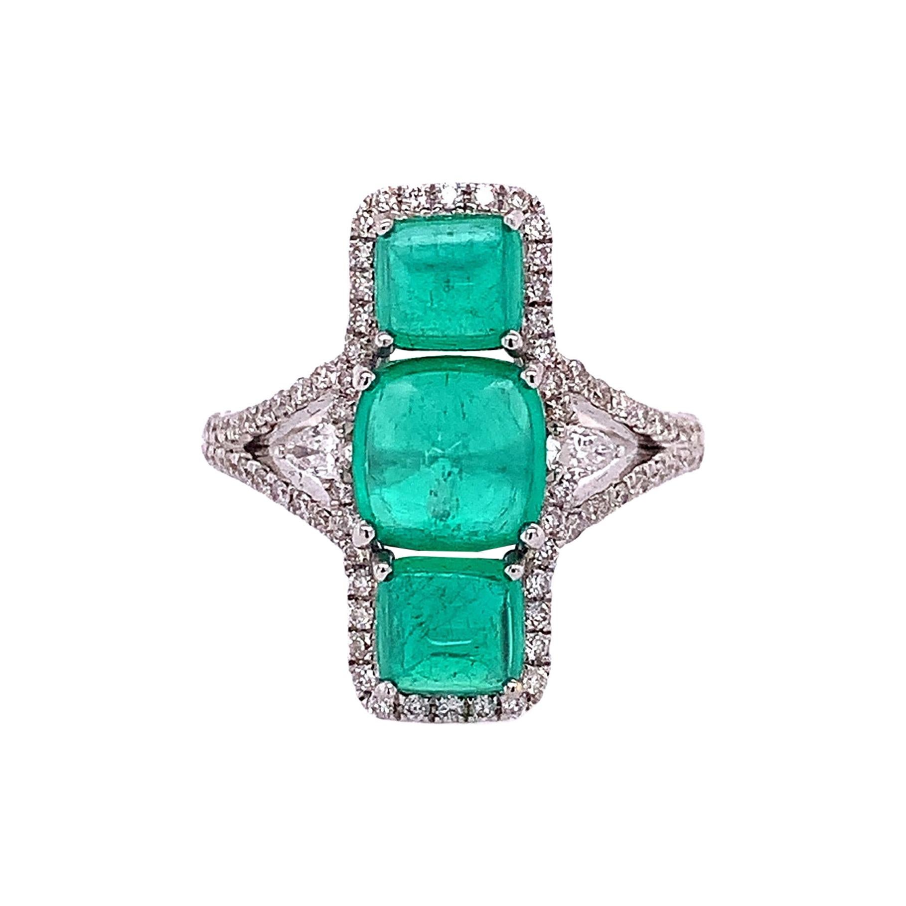 RUCHI Colombian Emerald & Diamond White Gold Elongated Ring For Sale