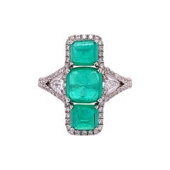 RUCHI Colombian Emerald & Diamond White Gold Elongated Ring
