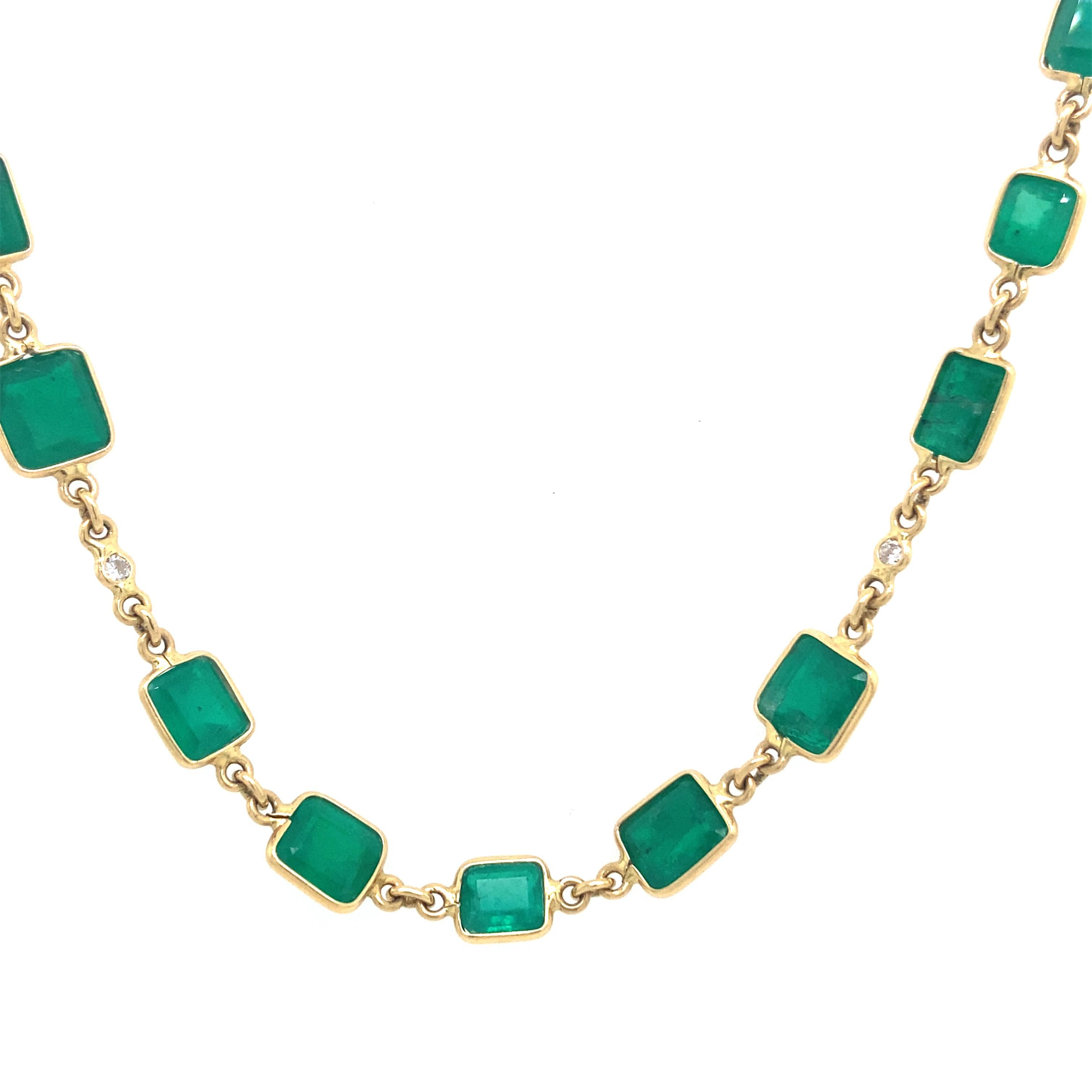 Contemporary RUCHI Colombian Emerald with Diamond Yellow Gold Bezel-Set Wrap Necklace For Sale