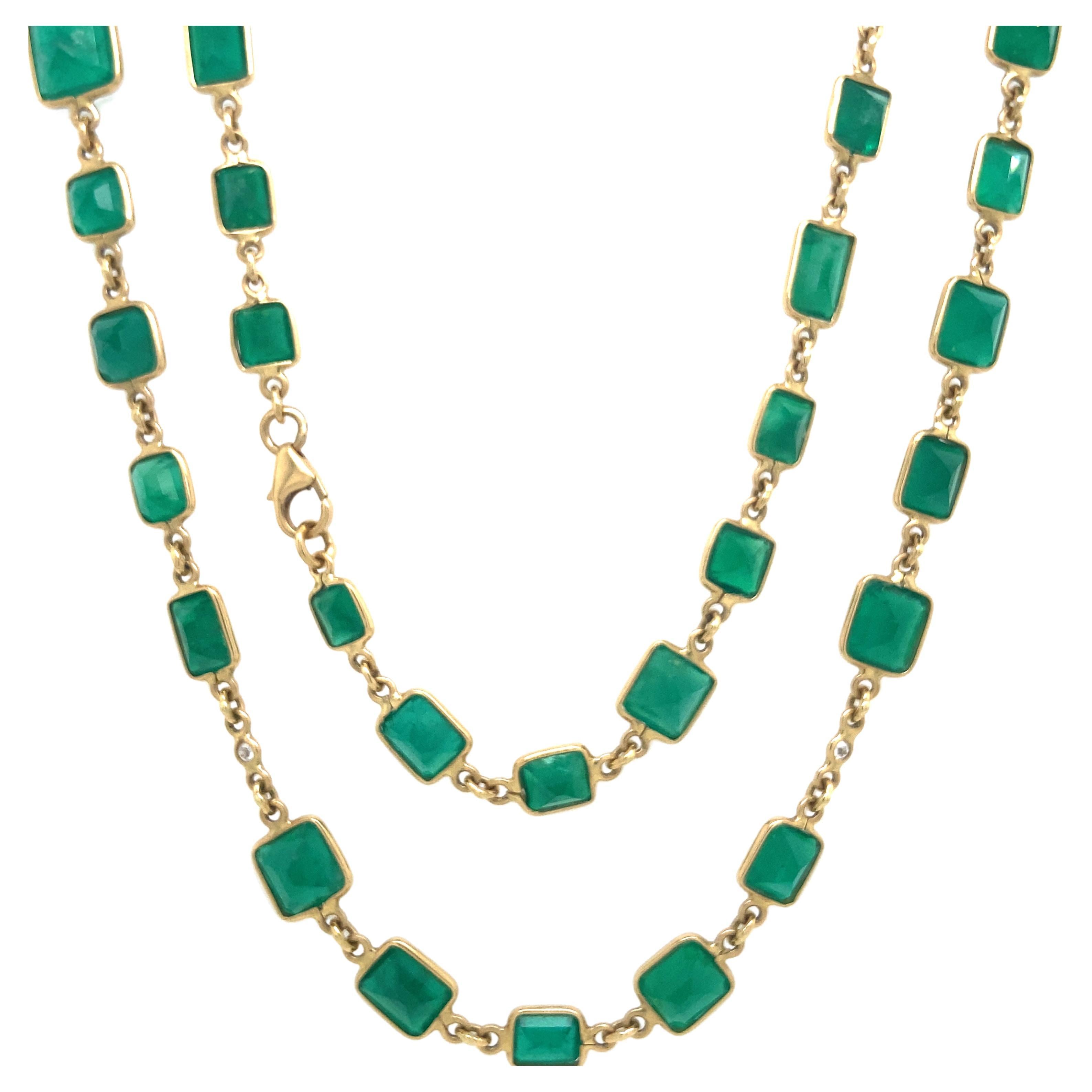 RUCHI Colombian Emerald with Diamond Yellow Gold Bezel-Set Wrap Necklace For Sale