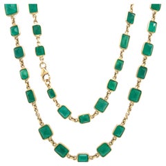 RUCHI Colombian Emerald with Diamond Yellow Gold Bezel-Set Wrap Necklace
