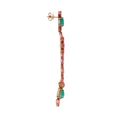 RUCHI Colombian Emerald and Pink Sapphire Rose Gold Linear Earrings