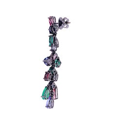 RUCHI Emerald, Pink Tourmaline and Tanzanite with Diamonds Dangle Earrings