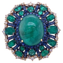 RUCHI Emerald, Blue Sapphire and Diamond Yellow Gold Cocktail Ring