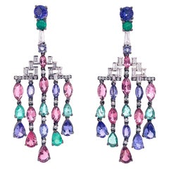 Ruchi New York Emerald, Tanzanite and Diamond Chandelier Earrings