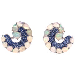 Ruchi New York Ethiopian Opal and Blue Sapphire C Shape Earring