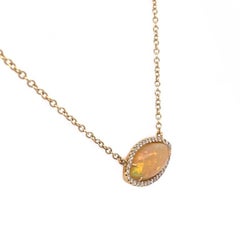 RUCHI Marquise Ethiopian Opal Cabochon with Diamond Yellow Gold Pendant Necklace
