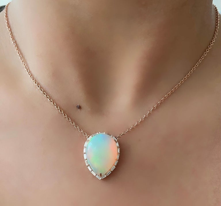Mixed Cut Ruchi New York Ethiopian Opal and Diamond Pendant For Sale