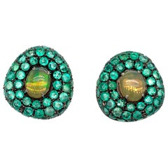 Ruchi New York Ethiopian Opal and Emerald Stud Earrings