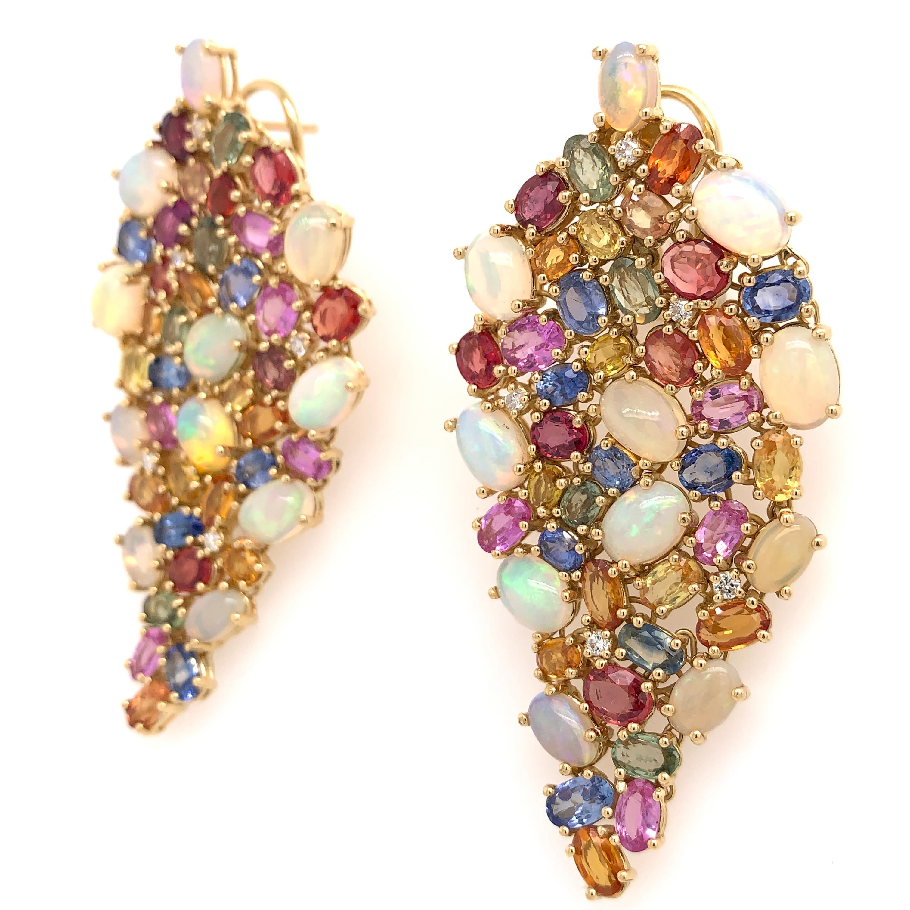 Contemporary Ruchi New York Ethiopian Opal, Color Sapphire and Diamond Chandelier Earrings