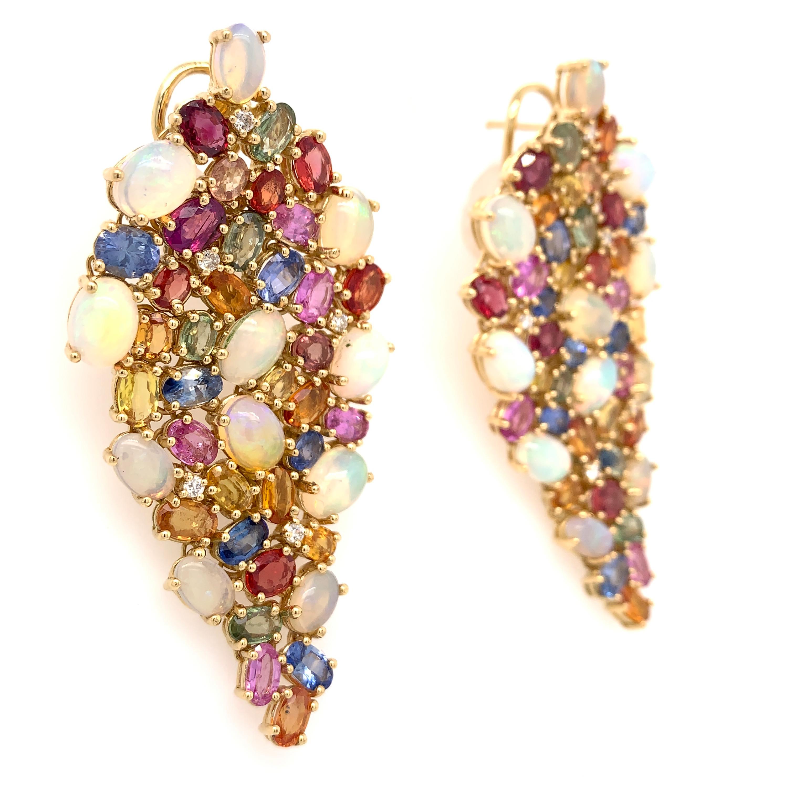 Oval Cut Ruchi New York Ethiopian Opal, Color Sapphire and Diamond Chandelier Earrings