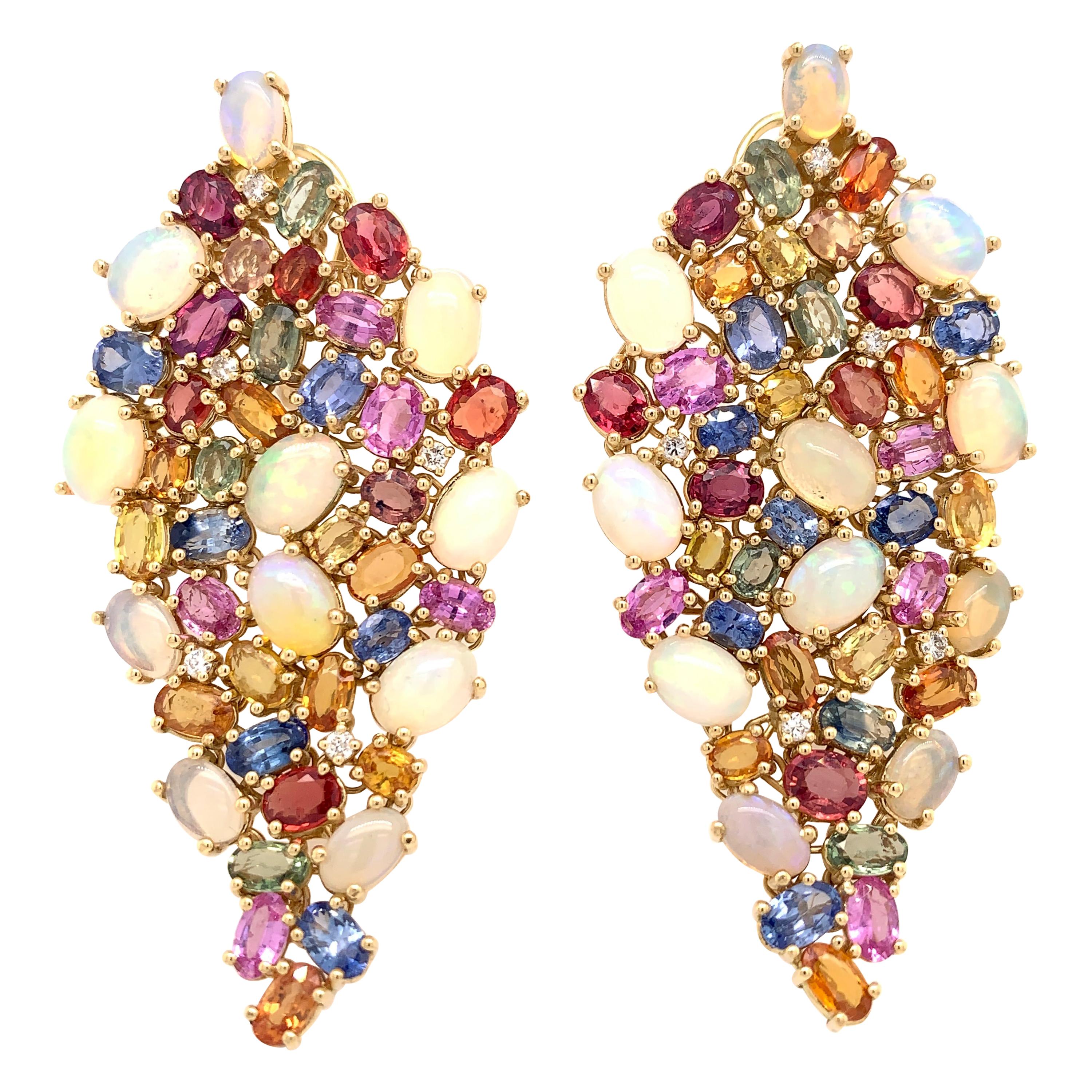 Ruchi New York Ethiopian Opal, Color Sapphire and Diamond Chandelier Earrings