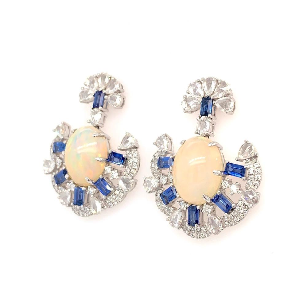 Midnight Blue Collection

Ethiopian Opal, Diamond and blue Sapphire everyday earrings set in 18K white gold.

Ethiopian Opal: 7.08ct total weight.
Sapphire: 1.87ct total weight.
Diamonds: 2.99ct total weight.
All diamonds are G-H/SI stones.