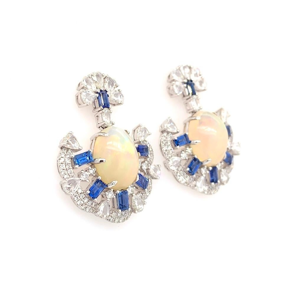 Contemporary Ruchi New York Ethiopian Opal, Diamond and Blue Sapphire Earrings