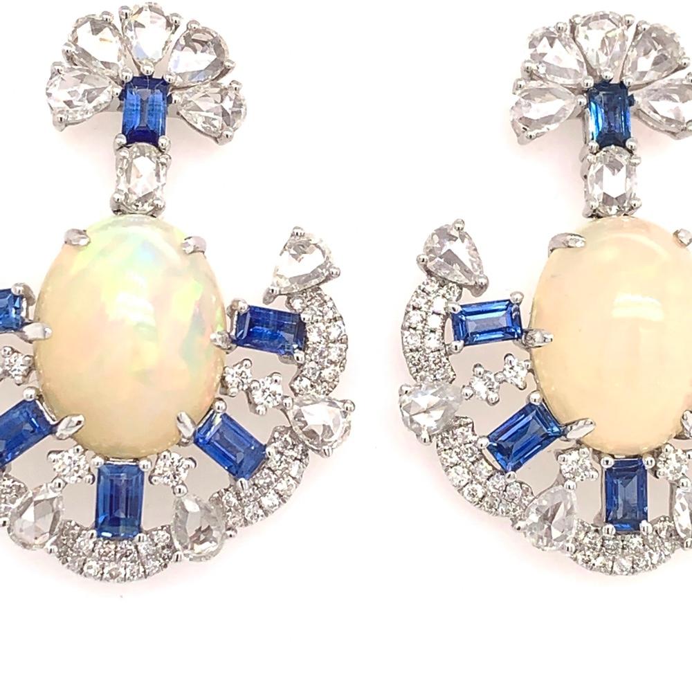 Oval Cut Ruchi New York Ethiopian Opal, Diamond and Blue Sapphire Earrings