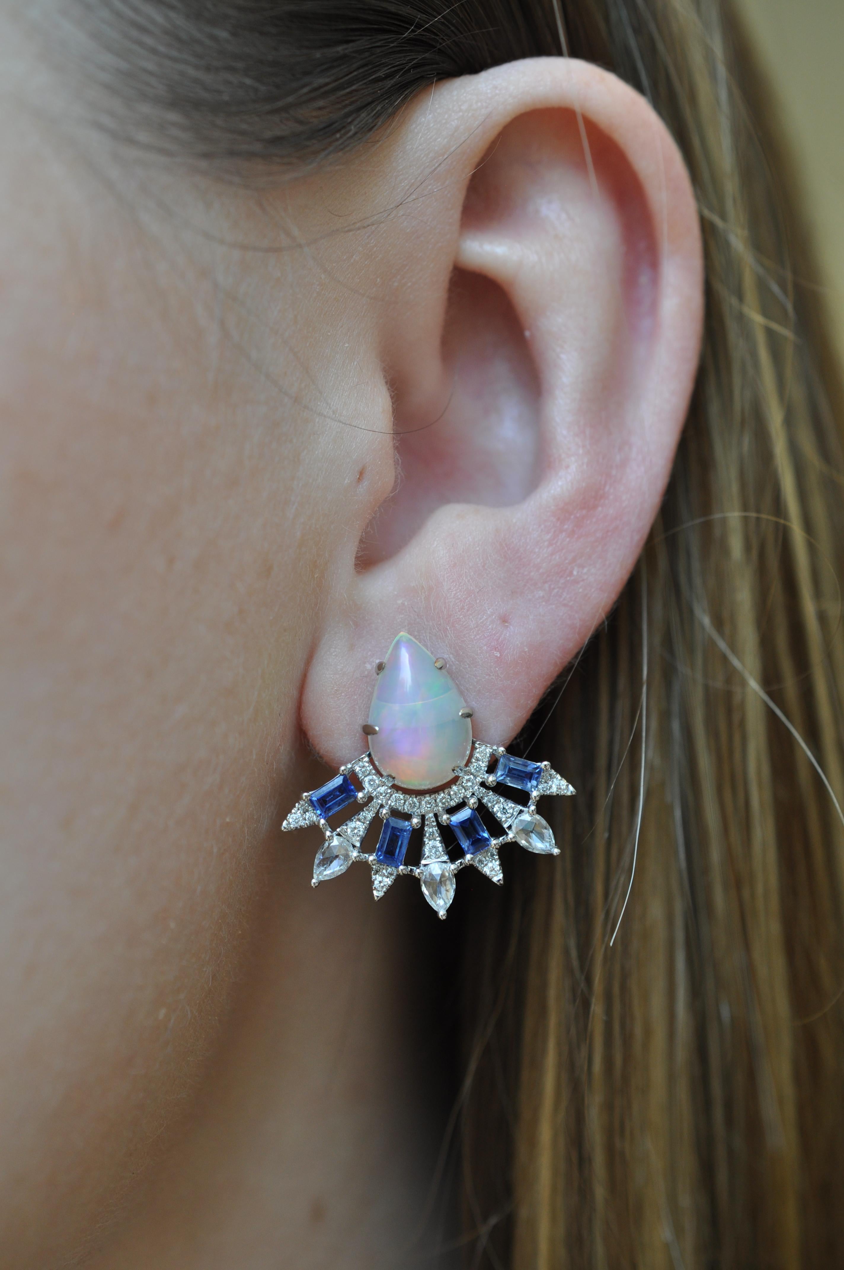 Women's Ruchi New York Ethiopian Opal, Diamond and Blue Sapphire Earrings