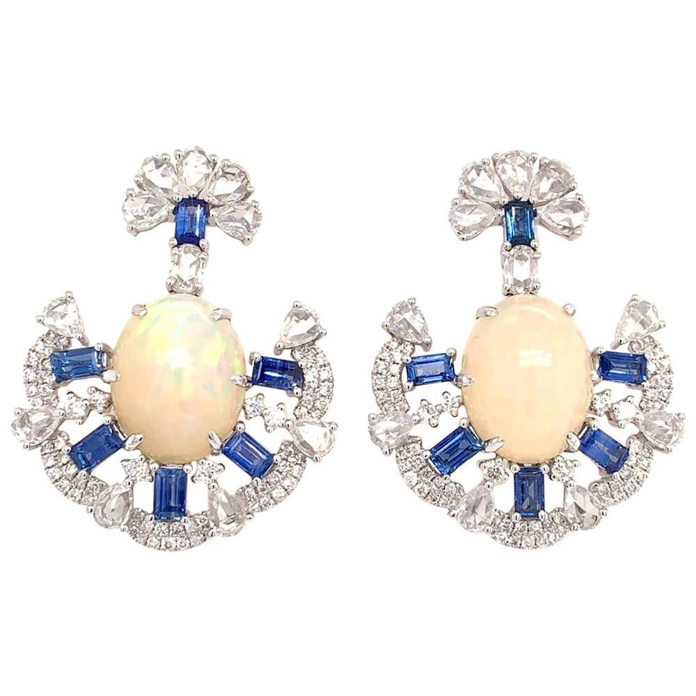 Ruchi New York Ethiopian Opal, Diamond and Blue Sapphire Earrings