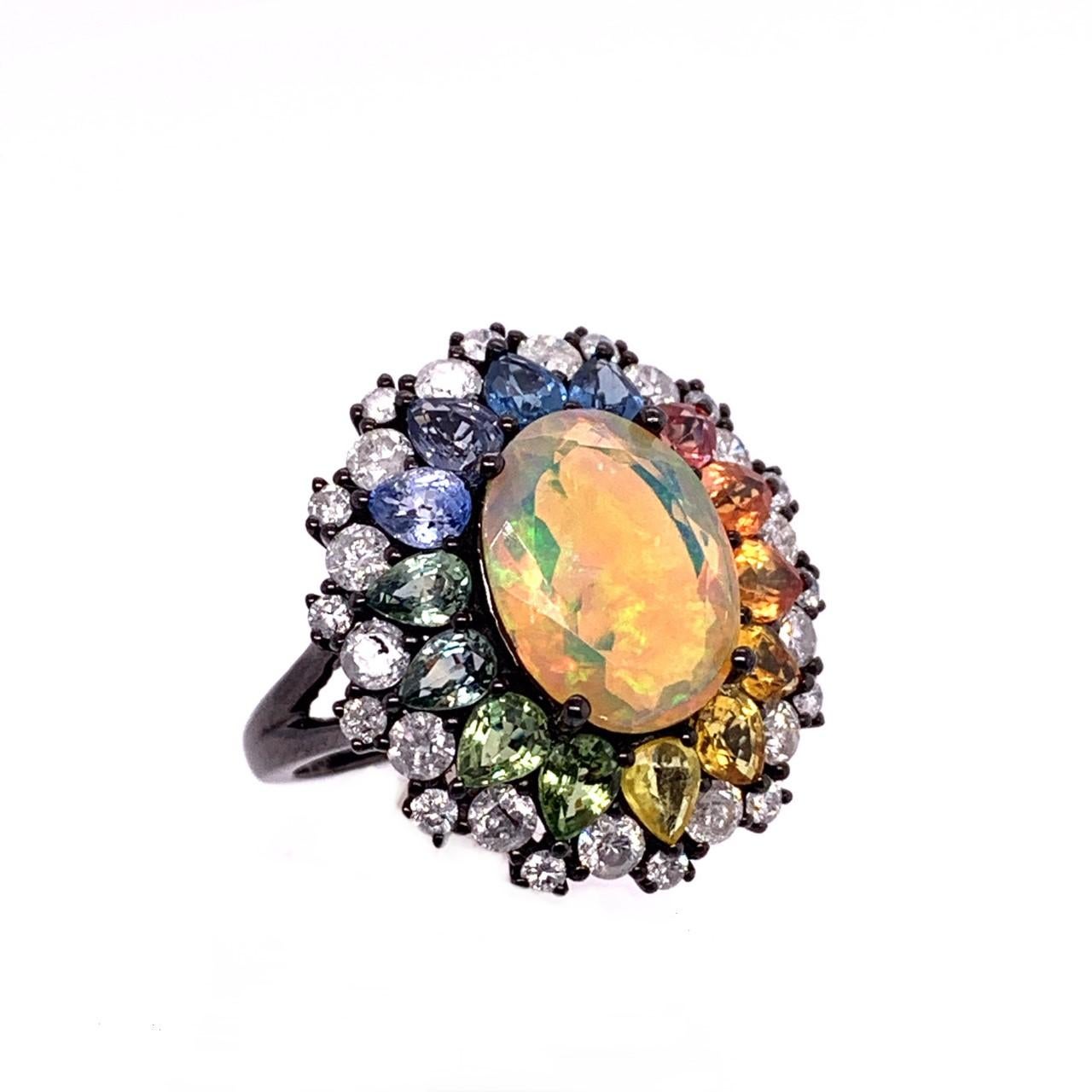 Contemporary Ruchi New York Ethiopian Opal, Multicolored Sapphire and Diamond Cocktail Ring