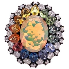 Ruchi New York Ethiopian Opal, Multicolored Sapphire and Diamond Cocktail Ring