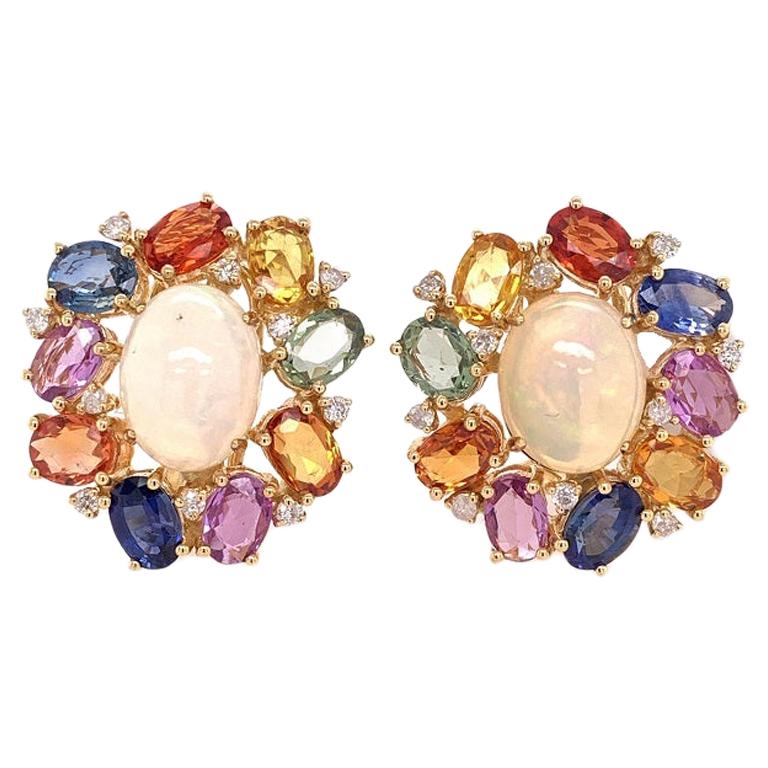 Ruchi New York Ethiopian Opal, Multicolored Sapphire and Diamond Earrings