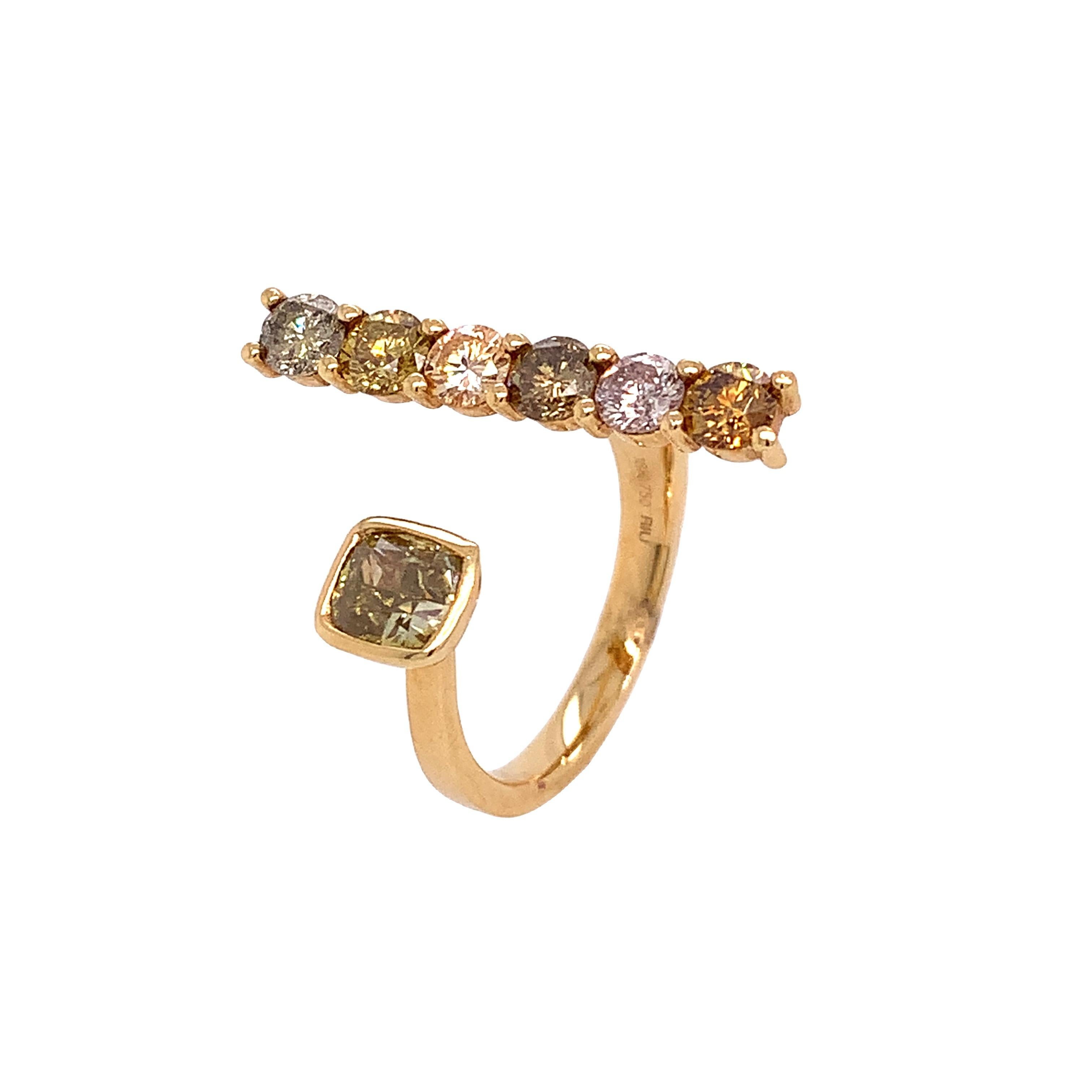Contemporary RUCHI Fancy Color Diamond Yellow Gold Open Ring For Sale