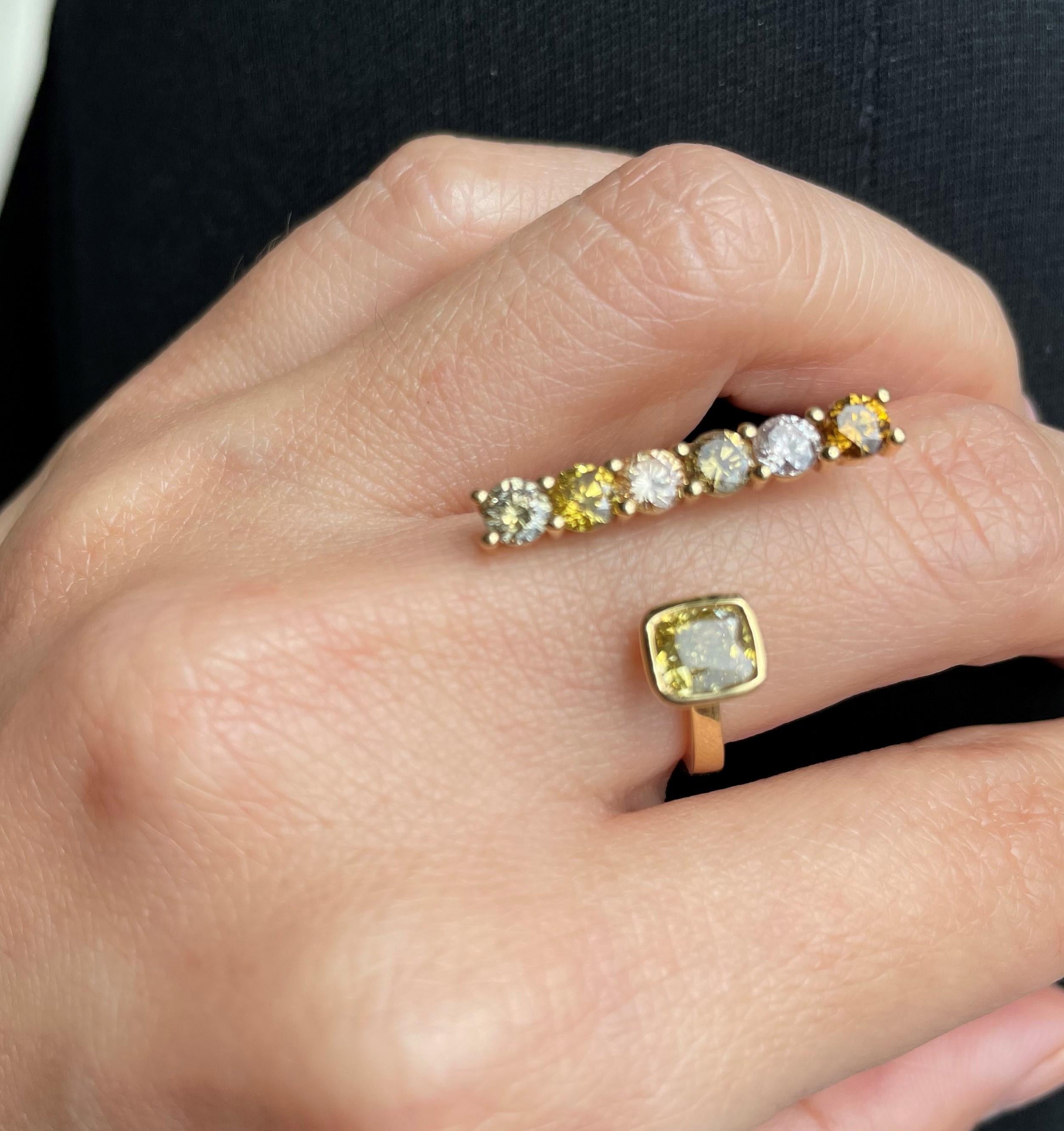 RUCHI Fancy Color Diamond Yellow Gold Open Ring In New Condition For Sale In New York, NY