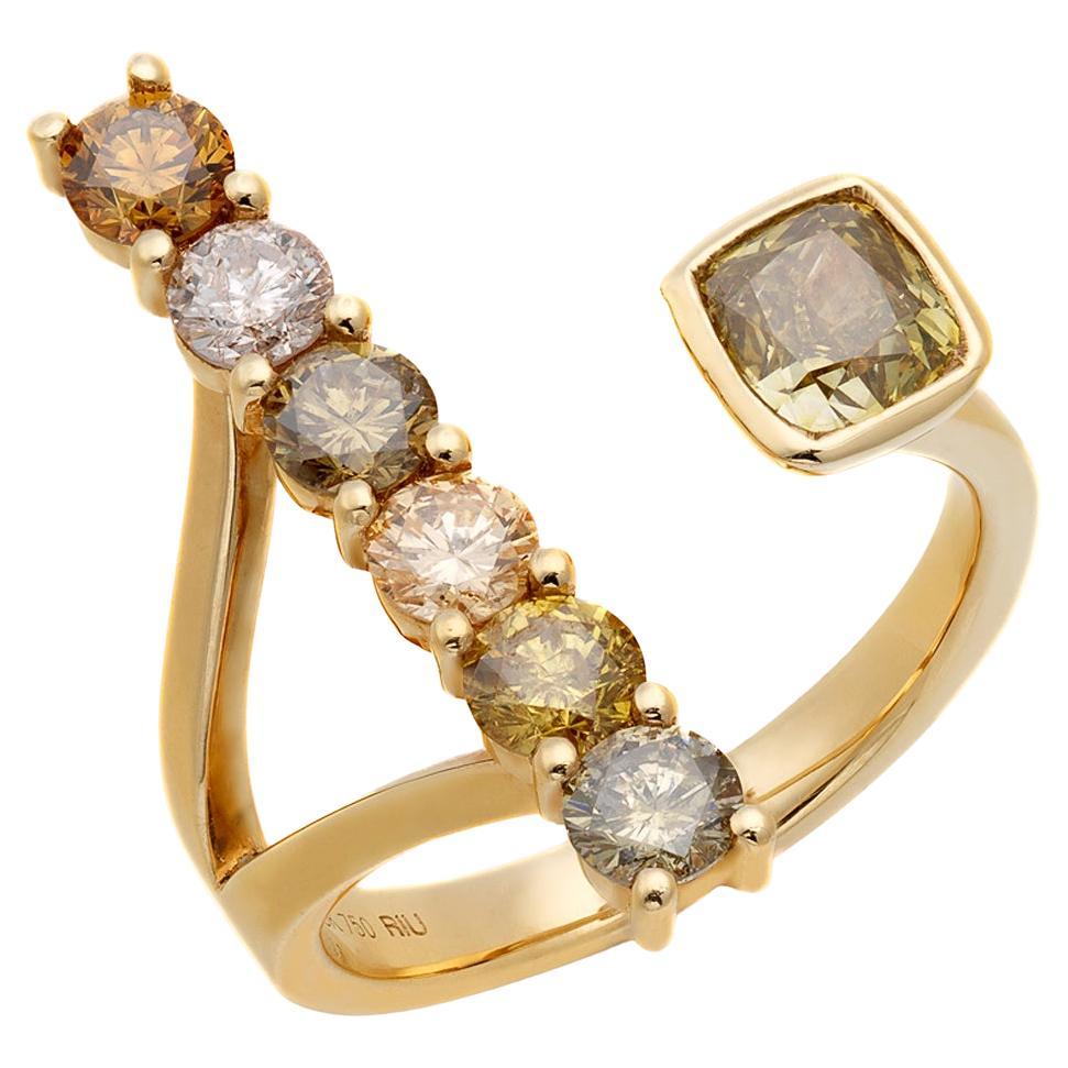 RUCHI Fancy Color Diamond Yellow Gold Open Ring For Sale