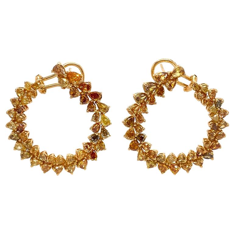 RUCHI Fancy Colored Diamond Yellow Gold C-Shape Earrings