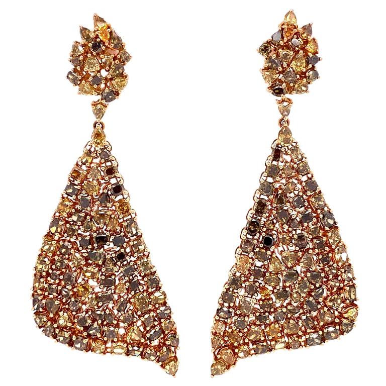 RUCHI Mixed-Shape Fancy Diamond Yellow Gold Chandelier Earrings For Sale