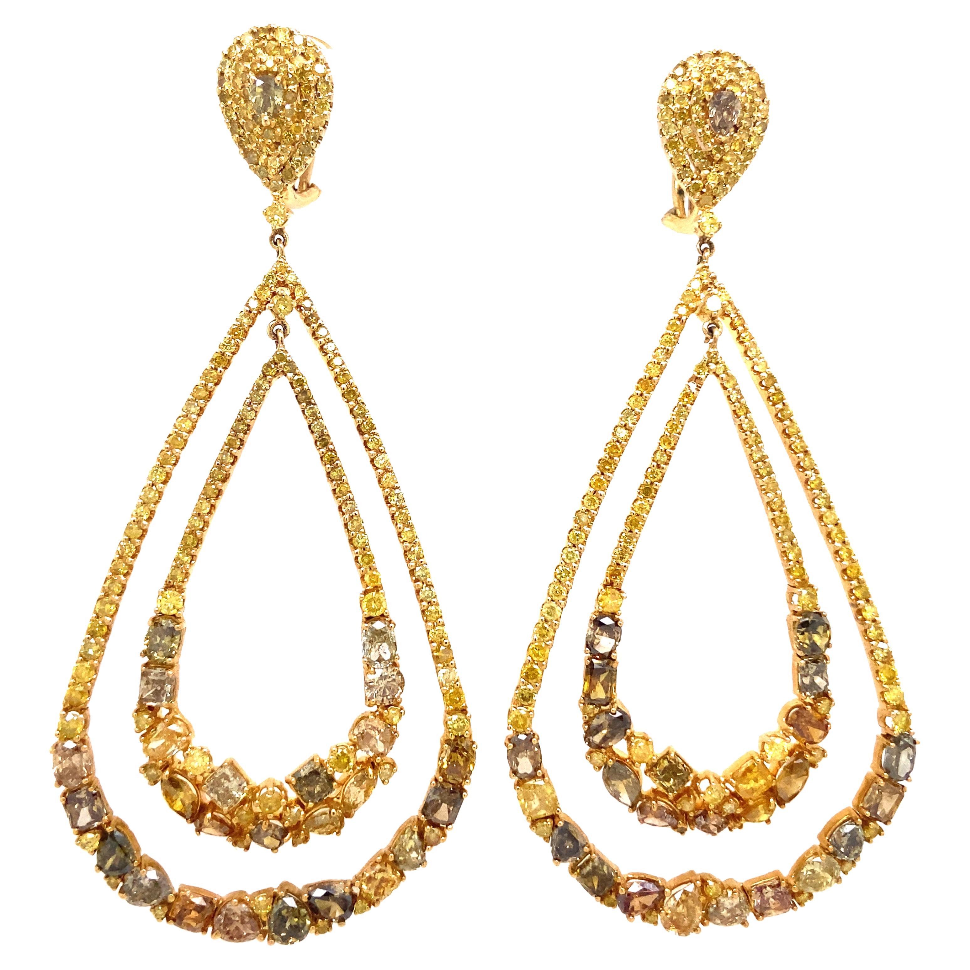 RUCHI Multi-Colored Fancy Diamond Yellow Gold Chandelier Earrings