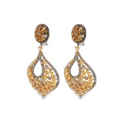 RUCHI Mixed-Shape Fancy Yellow and Brown Diamond White Gold Chandelier Earrings