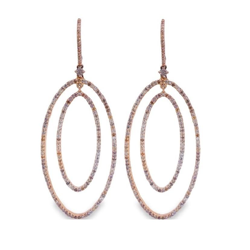 RUCHI Pavé Fancy Diamond Yellow Gold Double-Oval Drop Earrings In New Condition For Sale In New York, NY