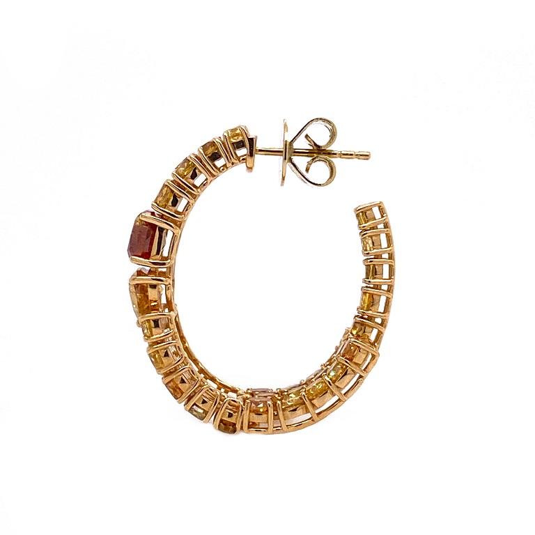 Contemporary RUCHI Mixed-Shape Fancy Yellow Diamond Yellow Gold Hoop Earrings For Sale
