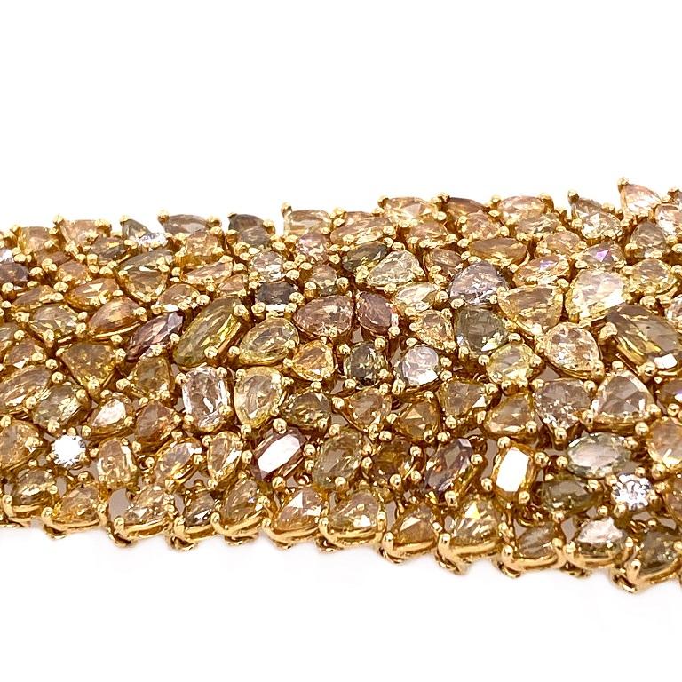 Rose Cut RUCHI Mixed-Shape Fancy Yellow Diamond Yellow Gold Statement Wide Bracelet For Sale