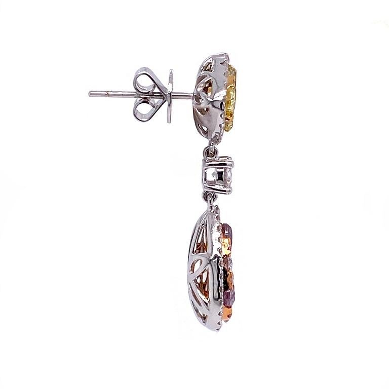 Contemporary RUCHI Fancy Pink, Yellow, and White Diamond White Gold Drop Earrings For Sale