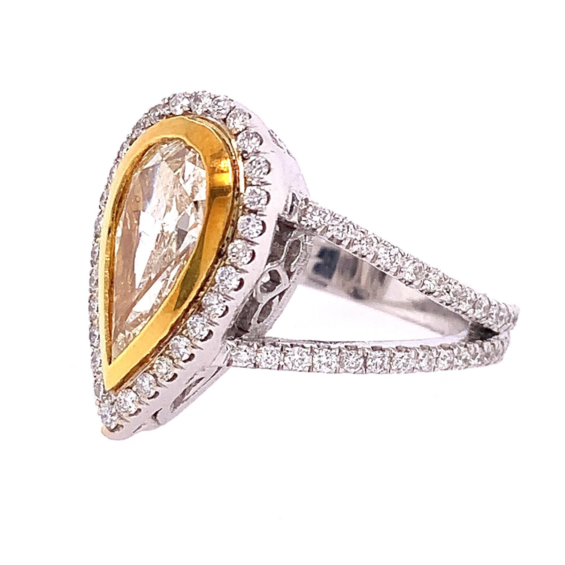Contemporary RUCHI Fancy Yellow Diamond and Brilliant White Diamond Gold Solitaire Ring For Sale