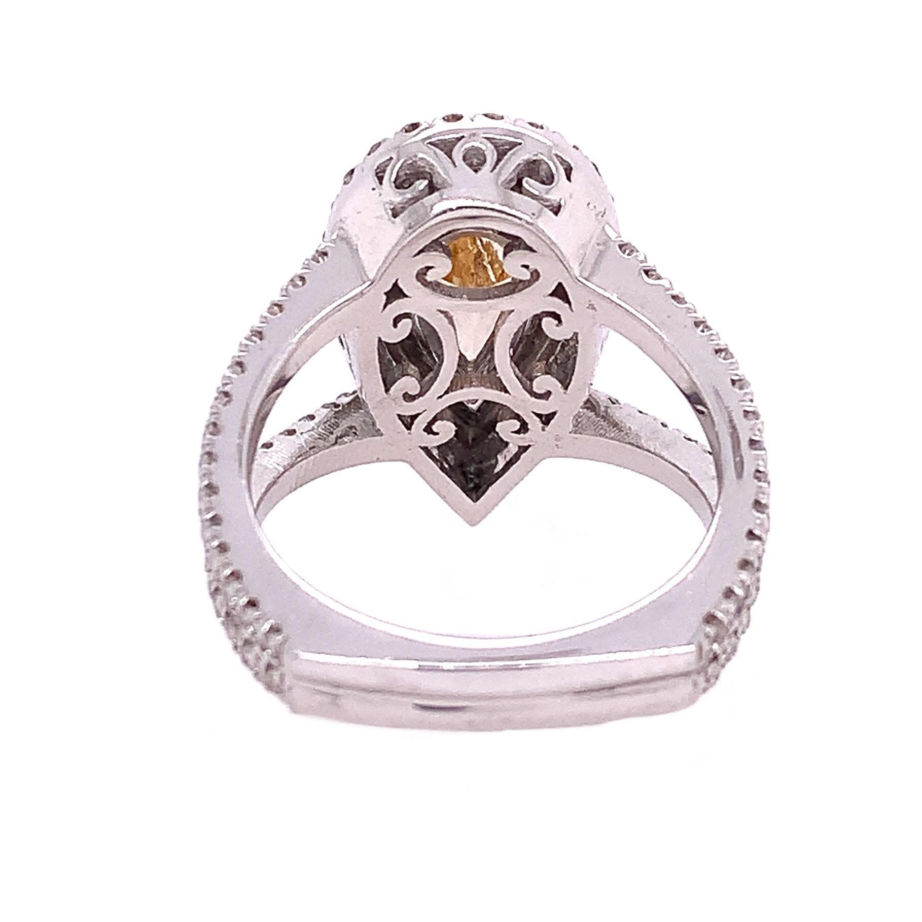 Pear Cut RUCHI Fancy Yellow Diamond and Brilliant White Diamond Gold Solitaire Ring For Sale