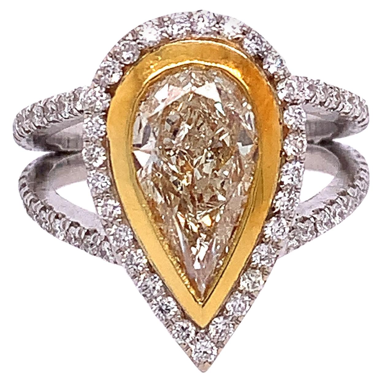 RUCHI Fancy Yellow Diamond and Brilliant White Diamond Gold Solitaire Ring For Sale