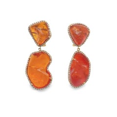 RUCHI Feueropal mit Pavé-Diamant Gelbgold Ohrringe mit Clip-On-Baumel